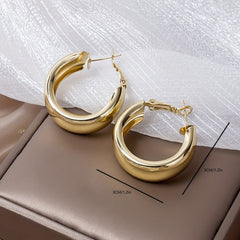 Golden Minimalist Hoop Earrings 18K Plated Jewelry