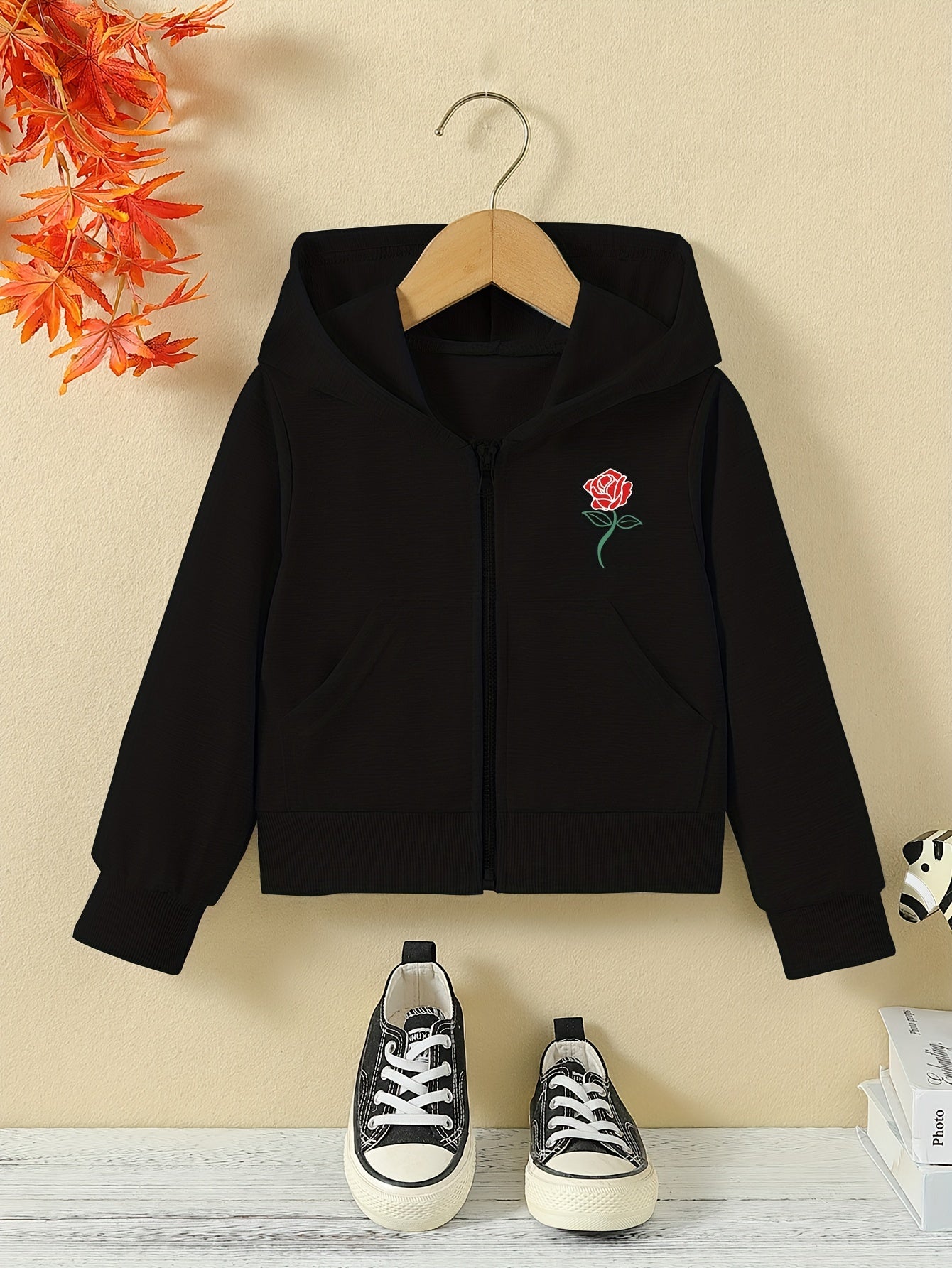 Girls' Christmas Hat Graphic Hoodie with Zipper and Pockets