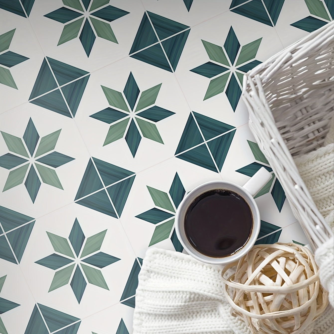 Green Mosaic Peel and Stick Floor Tiles - Waterproof PVC Flooring Sticker