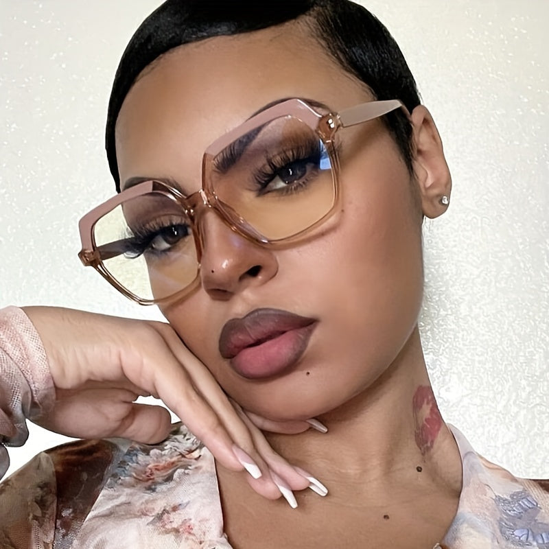 Large Polygon Clear Lens Glasses for Women Men with Case