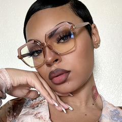 Large Polygon Clear Lens Glasses for Women Men with Case