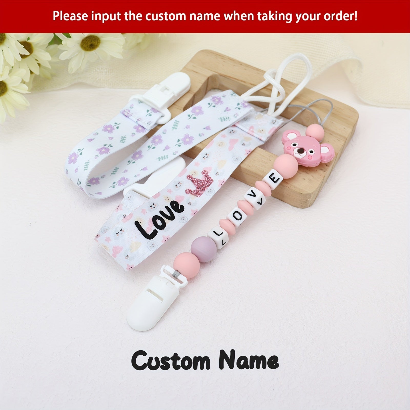 Personalized Baby Pacifier Clip Leash with Name - Ideal Gift