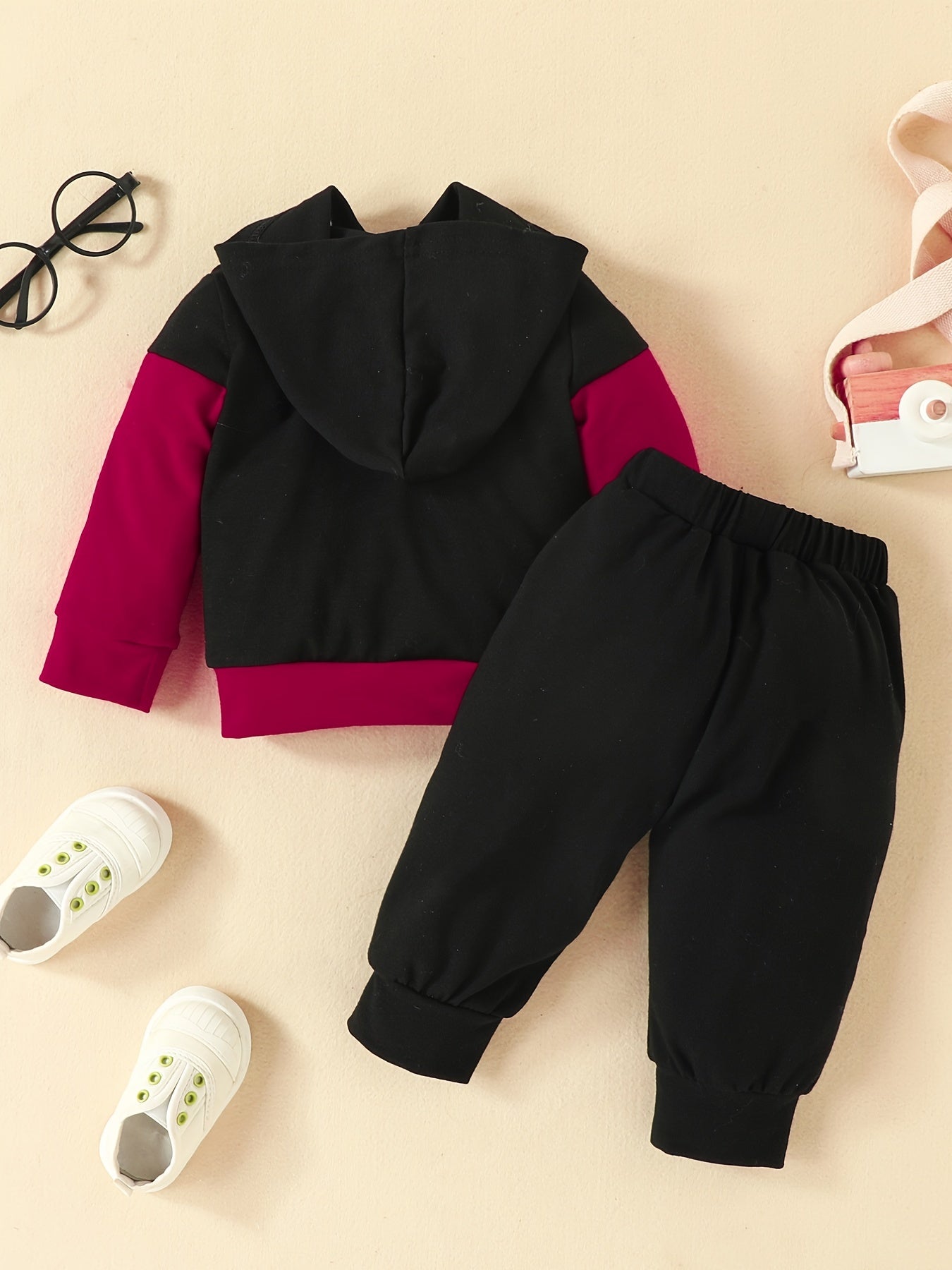 2pcs Infant Block Hoodie Letter Print Sweatshirt & Pant Set