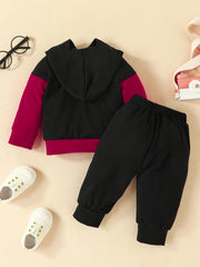 2pcs Infant Block Hoodie Letter Print Sweatshirt & Pant Set