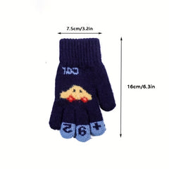 Kids Cartoon Five Fingers Gloves Winter Thickened Baby Gloves