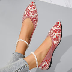 Women's Knit Pointed Toe Flats Soft Sole Slip On Walking Shoes
