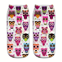 Cute Owl Print Socks Women's Low Cut Stockings