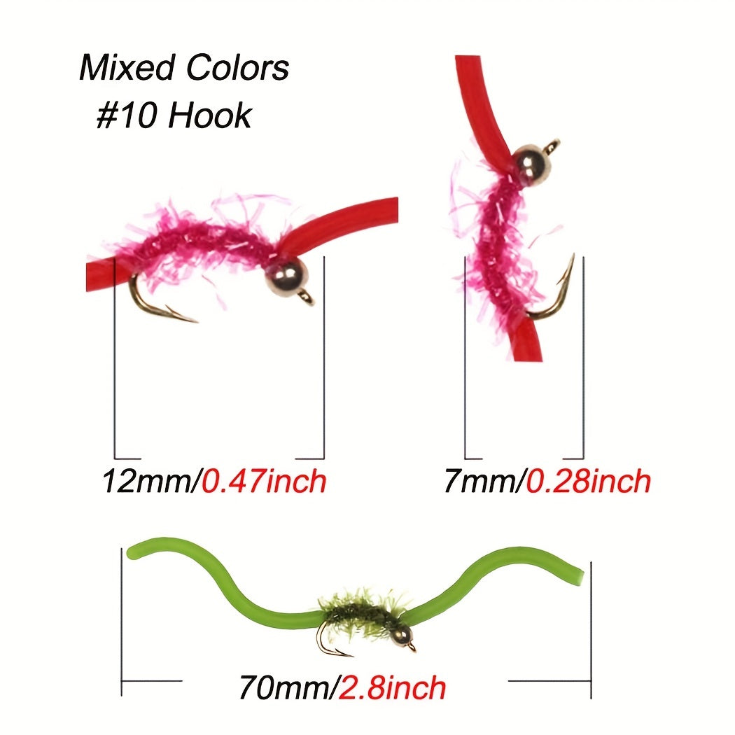 10pcs Squirmy Wormy Fly Trout Fishing Lures with Brass Bead