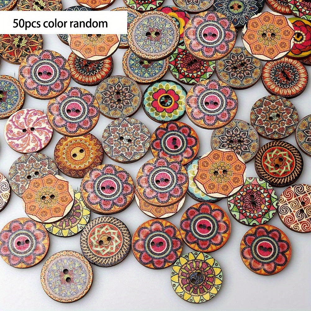 50pcs 20MM Retro Wooden Buttons Two Holes DIY Sewing Handcraft Accessories