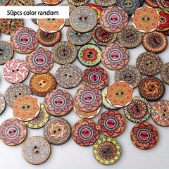 50pcs 20MM Retro Wooden Buttons Two Holes DIY Sewing Handcraft Accessories