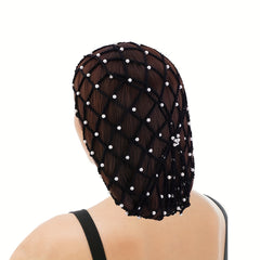 Rayon Hair Net Beaded Faux Pearl Crochet Beanie Women Elastic Snood