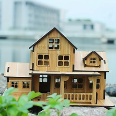Bamboo Wooden House Puzzle Jigsaw Building Model DIY Villa Kit Gift
