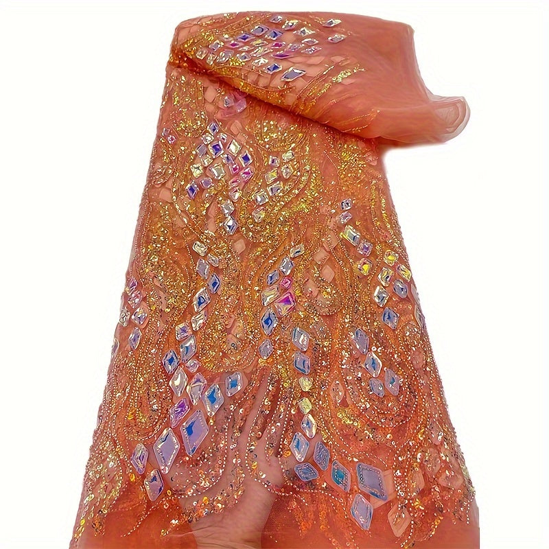 1pc Beaded Lace High French Tulle Net Sequins Lace Fabric African Lace Fabric