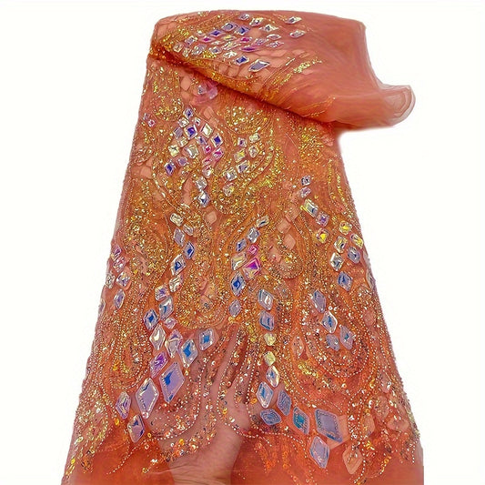 1pc Beaded Lace High French Tulle Net Sequins Lace Fabric African Lace Fabric