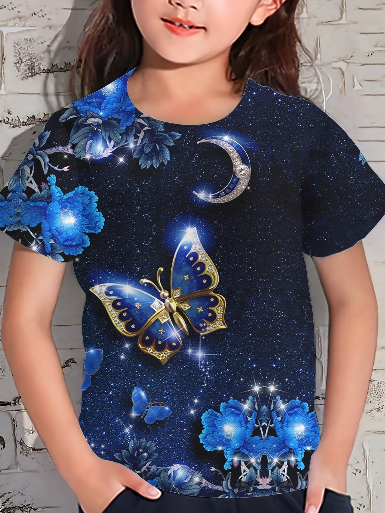 Girls Butterfly Pattern Short Sleeve T shirt - Summer Sports