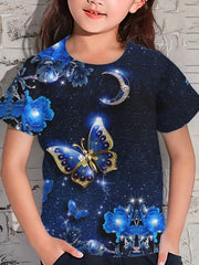 Girls Butterfly Pattern Short Sleeve T shirt - Summer Sports