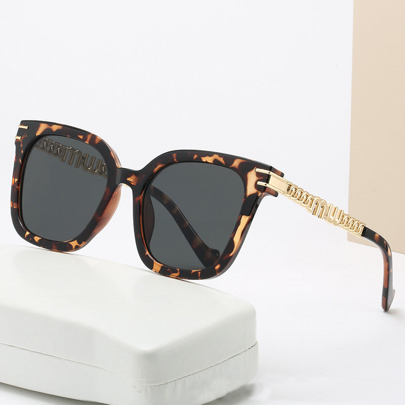 Square Metal Sunglasses Women Hollow Chain Eyewear