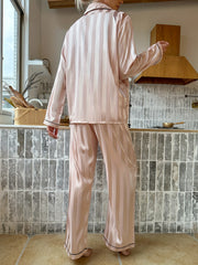Striped Satin Lounge Set Long Sleeve Top & Pants Women's Loungewear