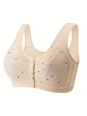 Floral Print Front Buckle Wireless Bra