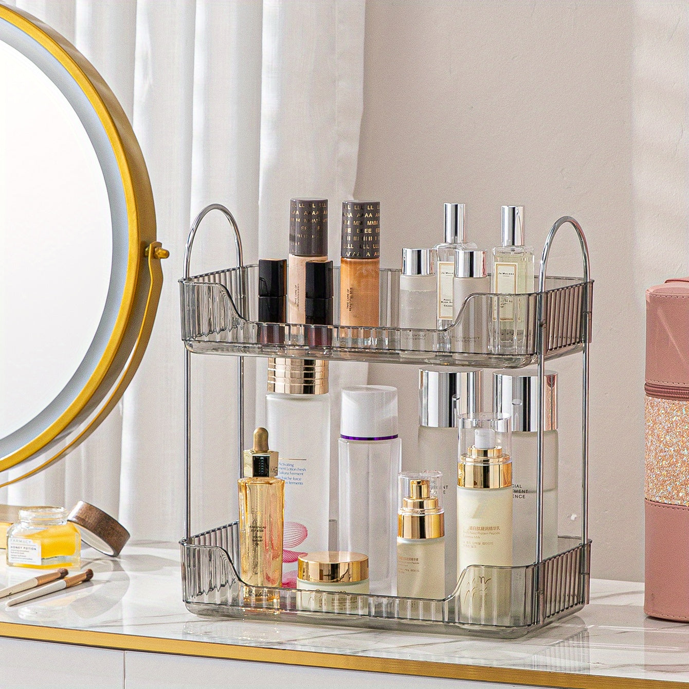 Stylish Bathroom Counter Organizer with Coffee Station Cosmetic Holder