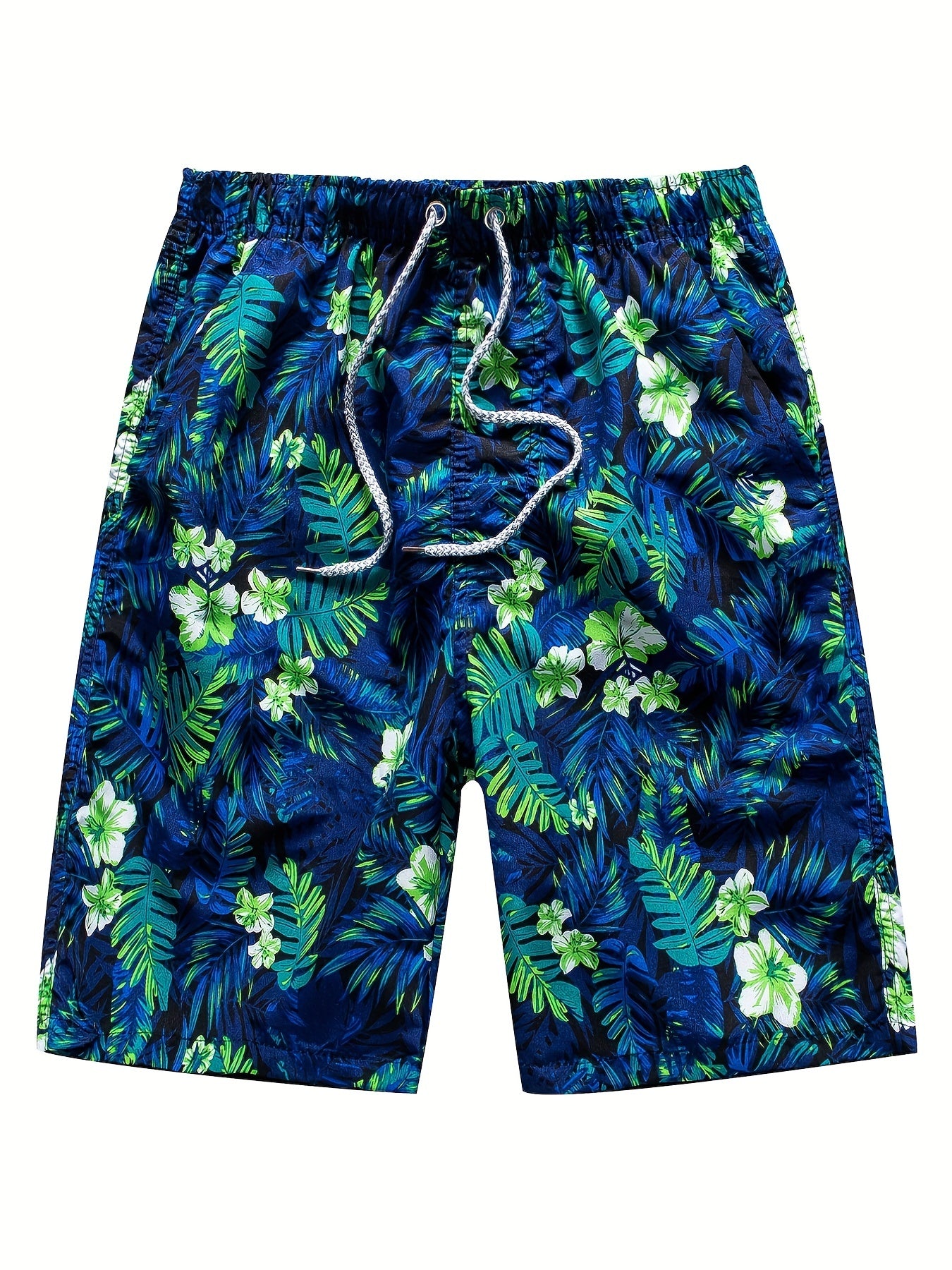 Leaf & Flower Pattern Swim Trunks Quick Dry Beach Shorts Men's Swimwear