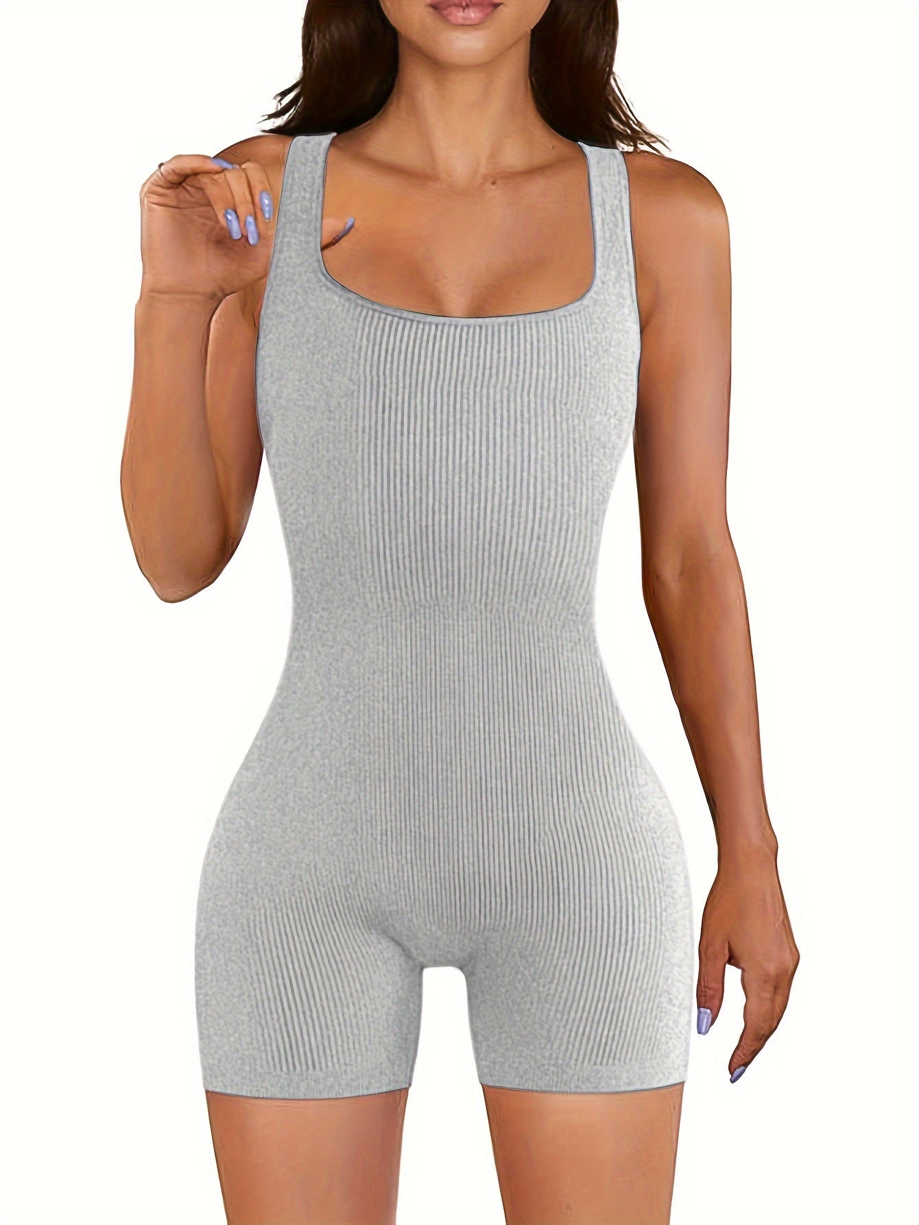 Casual Yoga Jumpsuit Square Neck High Stretch Fitness Yoga Romper