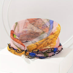 Colorful Striped Ruffle Scarf Neckerchief Faux Pearl Decor Headband