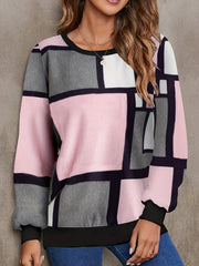 Block Crew Neck Pullover Sweatshirt for Women