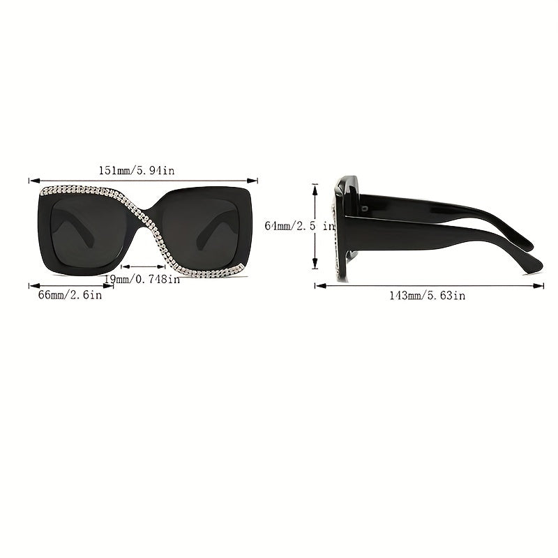 Large Square Sunglasses Rhinestone UV400 Sun Shades Glasses