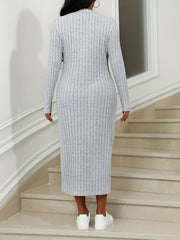 Solid Ribbed Knit Long Sleeve Maxi Dress