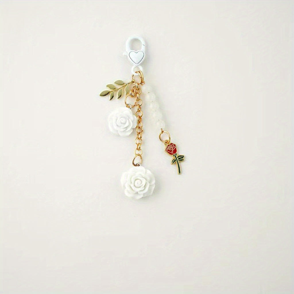 Rose Flower Keychain Pendant Car Key Purse Wallet Ornament
