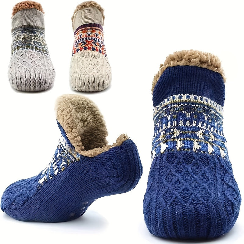 Men's Fluffy Slouch Winter Warm Plush Non Slip Grip Soft Comfy Slippers Socks