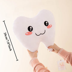 Tooth Shaped Plush Toy with Expressive Faces Earthy Yellow Mixed Color