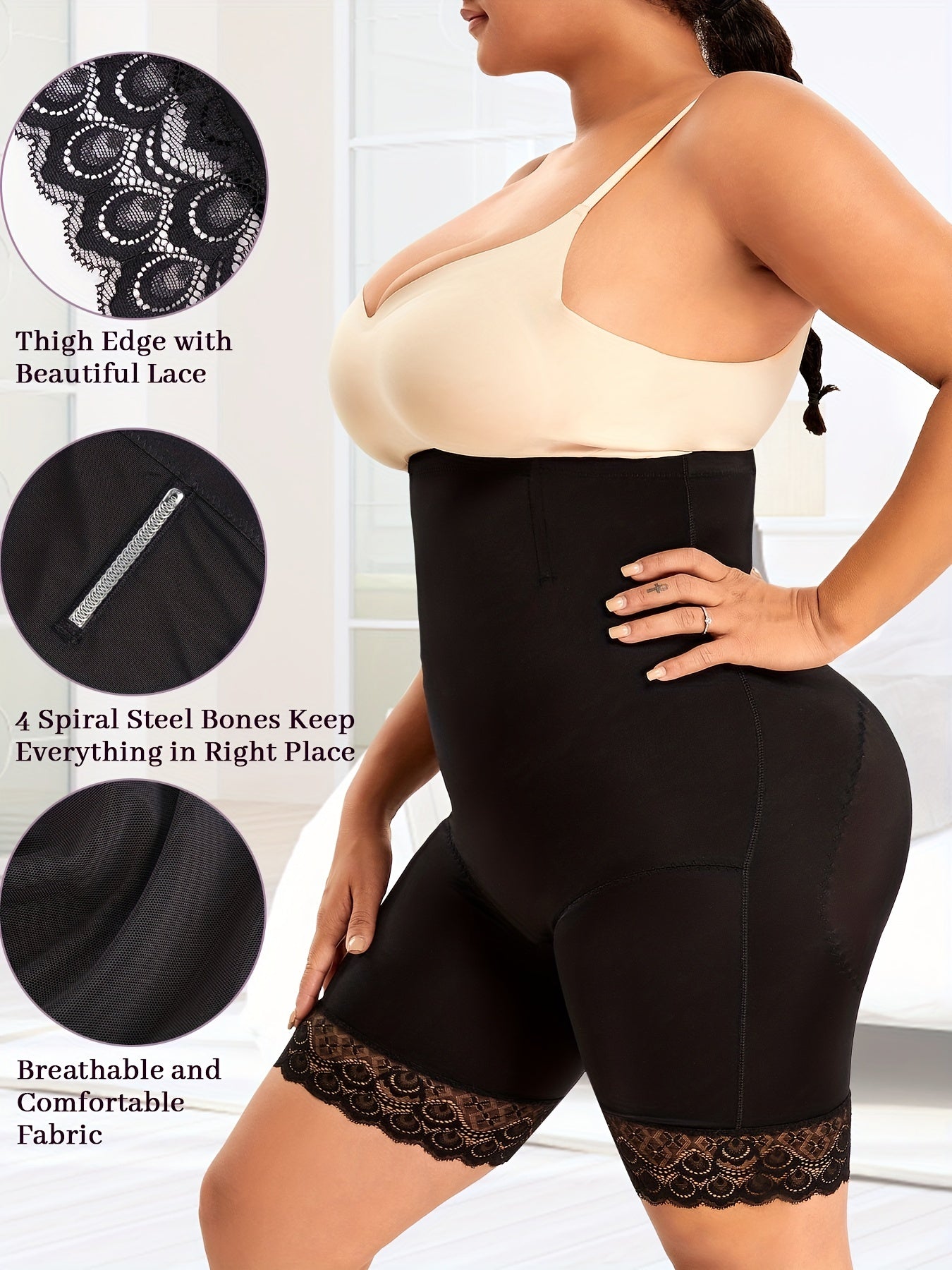 Lace Trim High Rise Tummy Control Shapewear