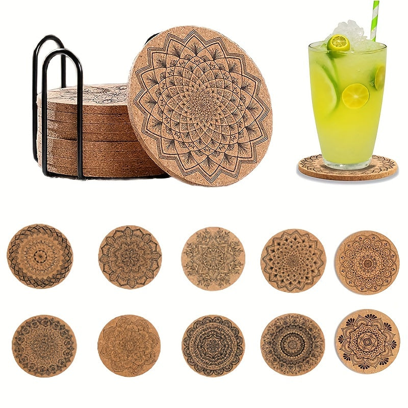10pcs Cork Coasters Absorbent for Drinks Wooden Tabletop Protection