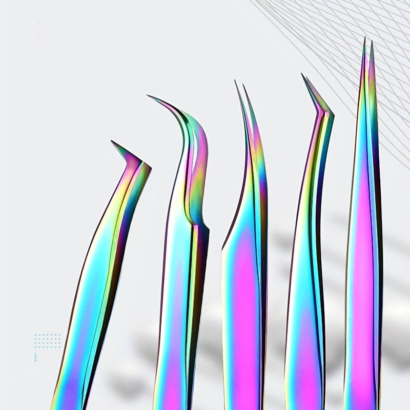 5pcs Eyelash Extension Tweezers Set Stainless Steel Straight And Curved Volume