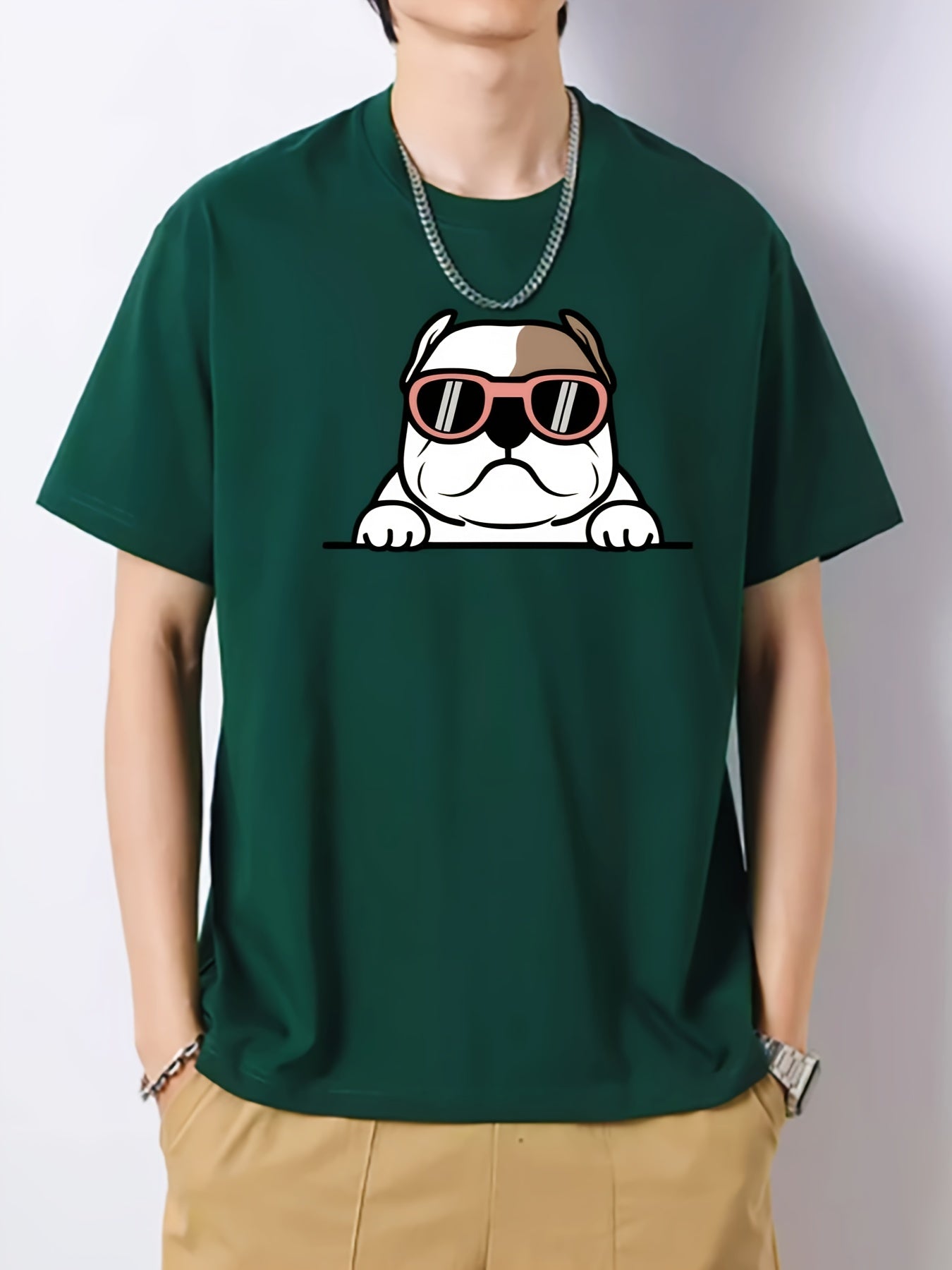 Men's Dog Head Pattern Short Sleeve T Shirt for Spring Summer
