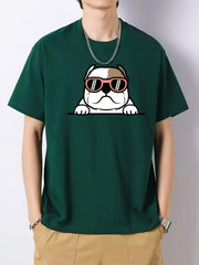 Men's Dog Head Pattern Short Sleeve T Shirt for Spring Summer