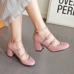 Pink Mary Janes Chunky Heel Pumps