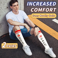 2 Pairs Men's Funny Non Slip Graphic Mid Calf Socks Autumn Winter Daily Wear