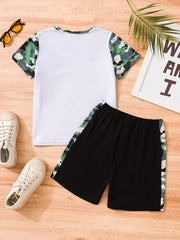 Boys Camo Casual Outfit Round Neck T shirt & Shorts Set