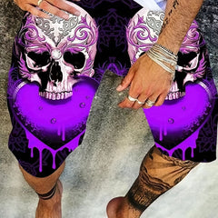 Men's Active Skull & Heart Graphic Shorts with Drawstring