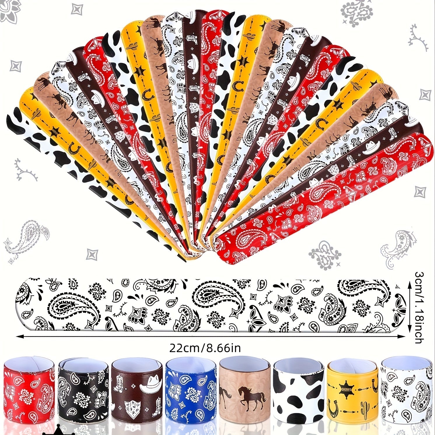 20pcs Western Party Cowboy & Horse Slap Bracelets with 8 Styles