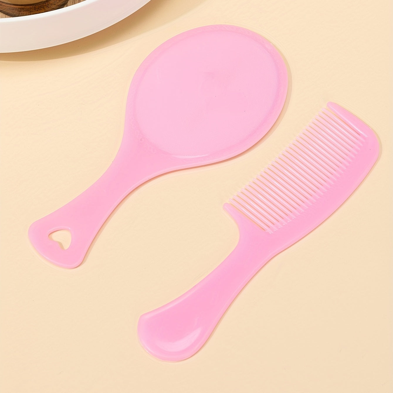 Pink Makeup Mirror Comb Set Hair Brush Oval Vanity Mirror Portable Comb Gift