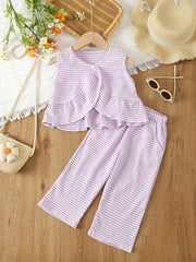 Girls Plaid Sleeveless Top & Pants Set for Summer Party