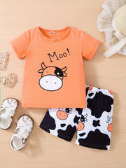 2pcs Girl's Sets Cow Print Shorts Suit Kids Summer Clothes