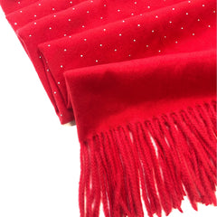 Red Cashmere Rhinestone Tassel Shawl