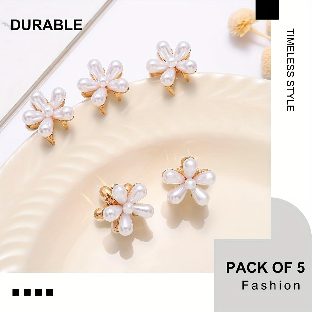5pcs Pearl Hair Claw Clips Flower Decorative Hair Barrettes for Girls