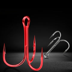 10pcs High Carbon Steel Treble Hooks Red Three claw Hooks Barbed Fishing Hooks
