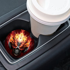 2pcs Flame Skull Print Car Coasters